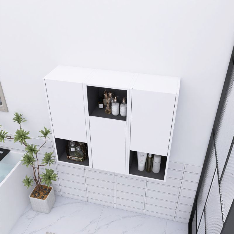 Armoire de salle de bain latérale X3, 3 portes à fermeture douce, conception à fixation flottante, Blanc