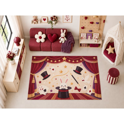 Tapis de scène « Ultra fin » 152 x 213 cm (5 pi x 7 pi) Magic Bunny pour chambre d'enfant, chambre de bébé, chambre à coucher et salle de jeux. Tapis d'intérieur doux à poils courts avec revêtement antidérapant en silicone.