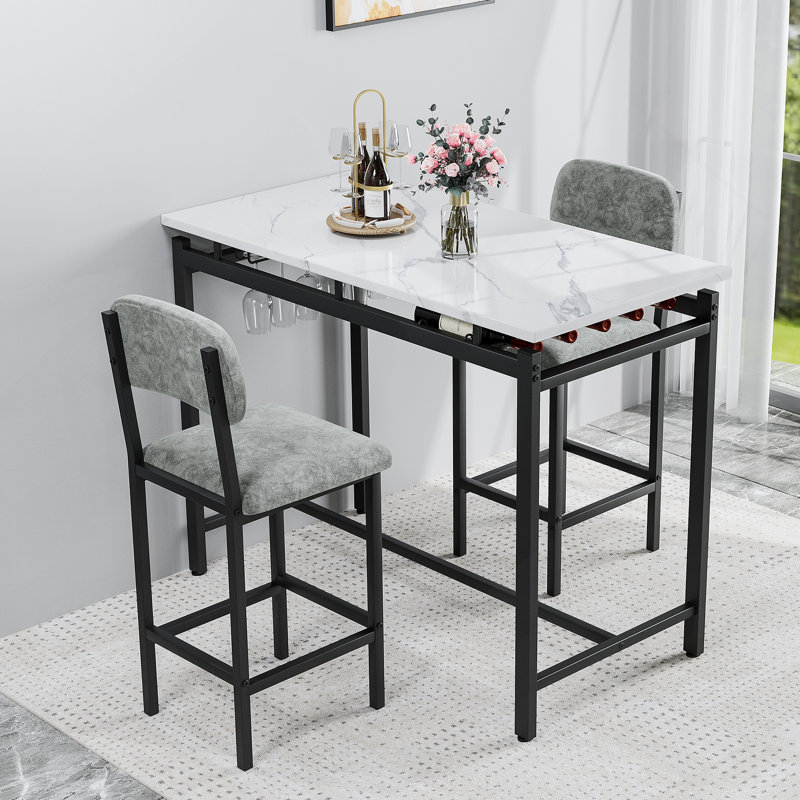 Ensemble de table de salle à manger 3 pièces, avec table fixe