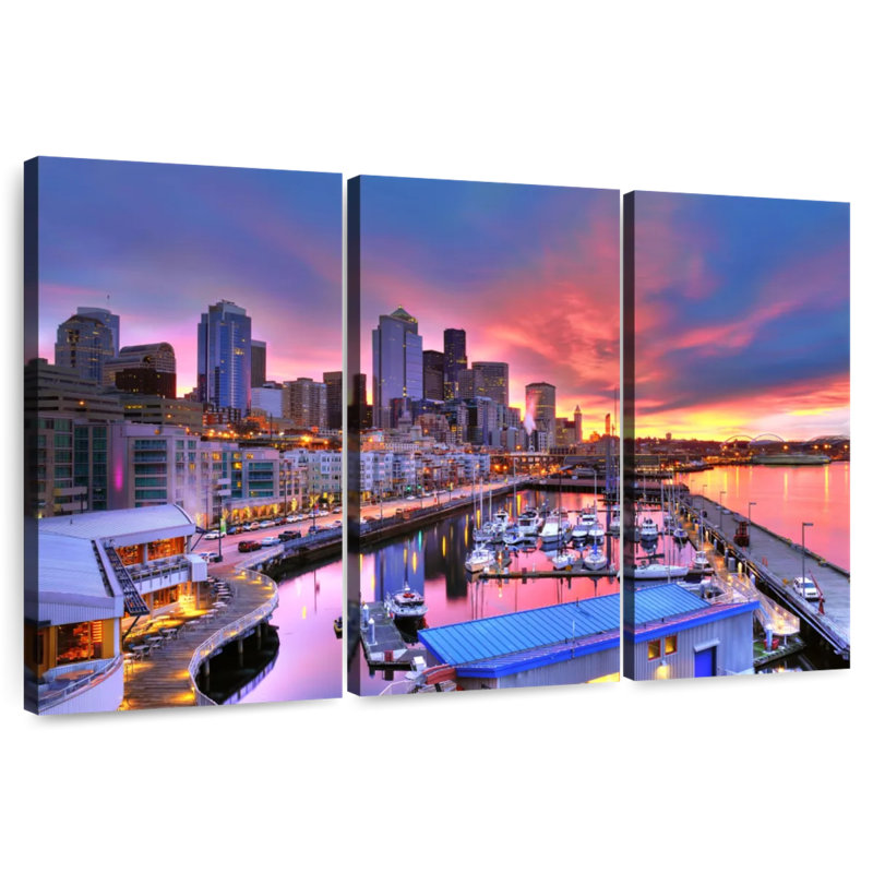 Seattle Marina At Dawn, 20" H x 33" W