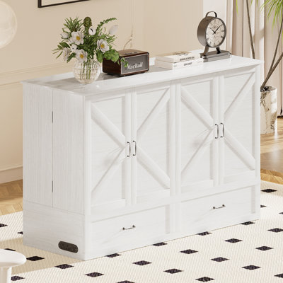 Queen Murphy Bed With Storage Drawers & Charging Station, White