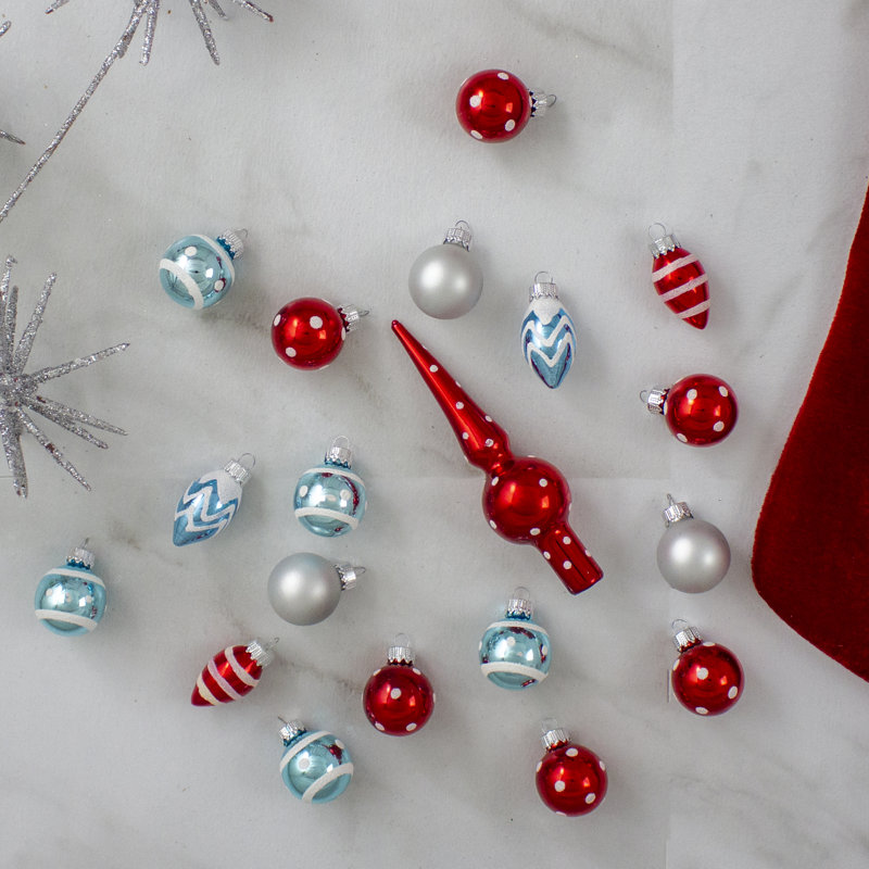 Ensemble de décoration de Noël en verre givré rouge et bleu 19 carats 5,25 po
