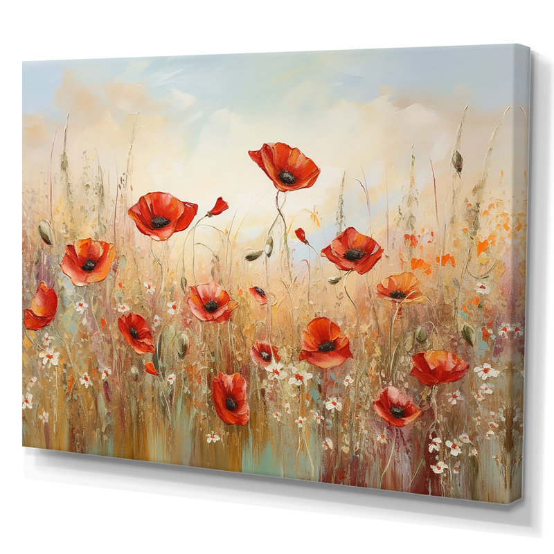 «Red and Golden Poppies Field I» sur toile, Toile tendue, H 24 po x l 32 po