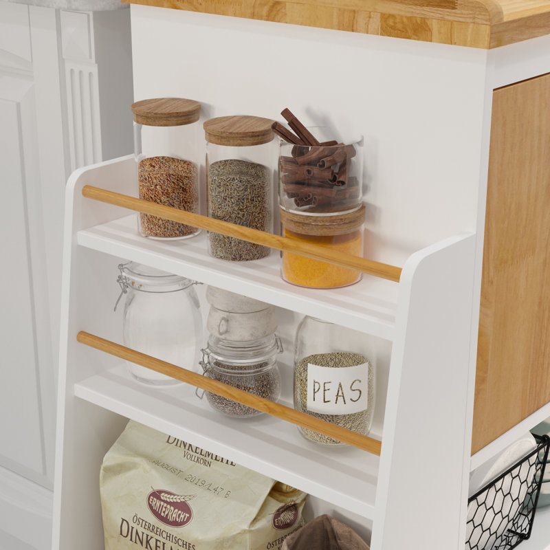 Kitchen Island Cart,Kitchen Bar&Serving Cart Rolling On Wheels With Spice Rack Towel Holder Utility Storage Trolley With Storage Drawers