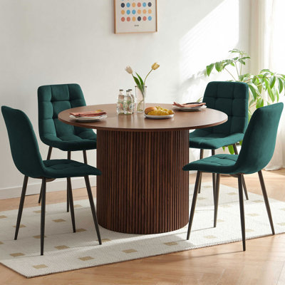 Dining Room Table Set For 4, Round Wooden Dining Table With Upholstered Chairs