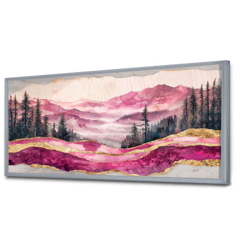 Ruby Crystal Lake Into The Pine Forest I - lac, art mural, H 28 po x l 60 po, Floater Framed, Argent argent