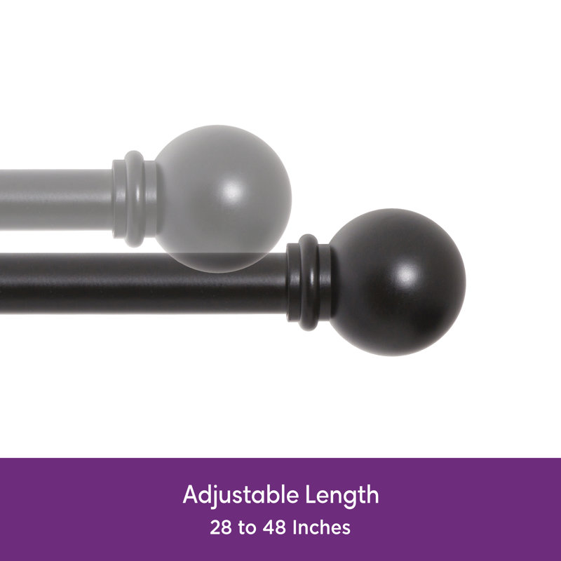 Wayfair Basics Ball End Single Curtain Rod, 28-48" or 48-86" Adjustable Length, 5/8" Dia. Steel, Black, 28" - 48" 