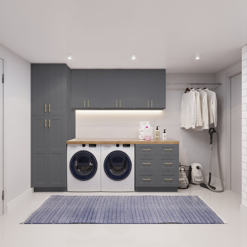 Cozy Design Recessed Panel 34.5'' H Plywood Standard Base Cabinet Ready-to-Assemble, Shaker Greystone, 34.5" H x 36" W