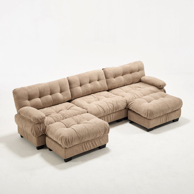 Canapé modulaire en U en forme de canapé modulaire, canapé-lit moderne à assise profonde, canapé modulaire à 3 places pour le salon, canapé-lit en flanelette confortable avec accoudoirs ronds 5 coussins, canapés pour la chambre à coucher