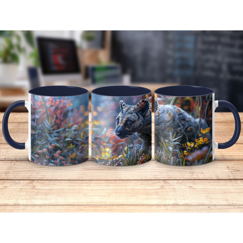 Realistic Animal Design 11oz Accent Mugs – Ceramic Coffee Cup with a Navy Handle and Interior