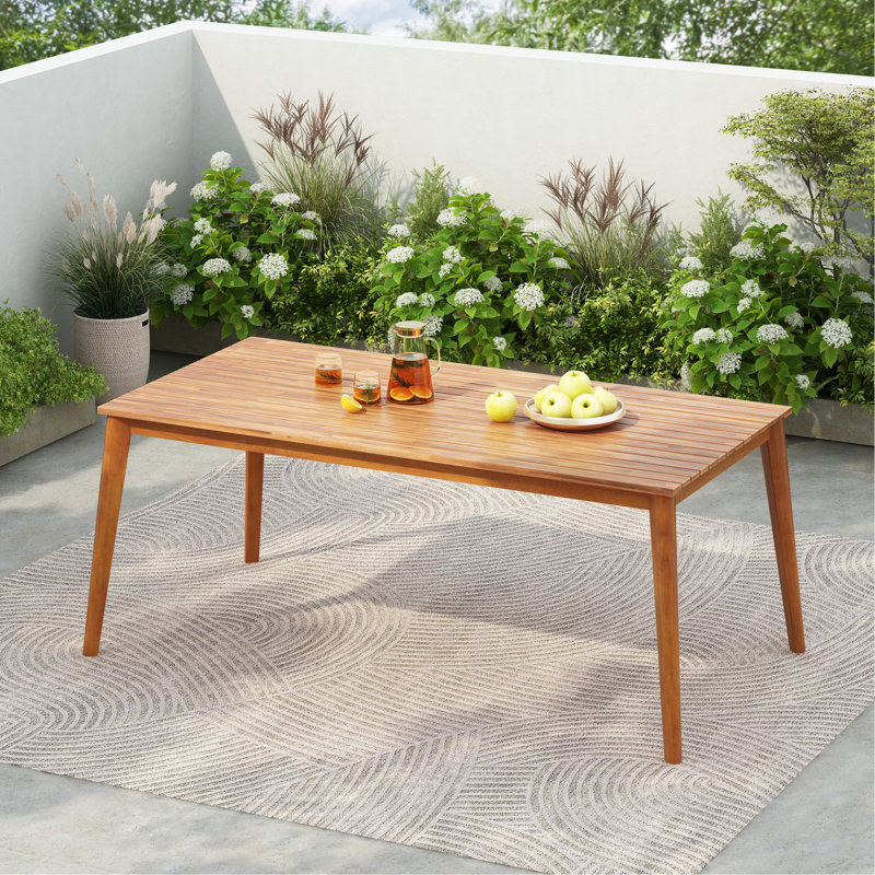 Table de salle à manger en bois pour l'extérieur - Finition grain naturel, 72,09 po de profondeur, 36,37 po de largeur, 30,58 po de hauteur, 52,51 lb de poids, surface facile à assembler pour la finition des repas Grace, profondeur, largeur