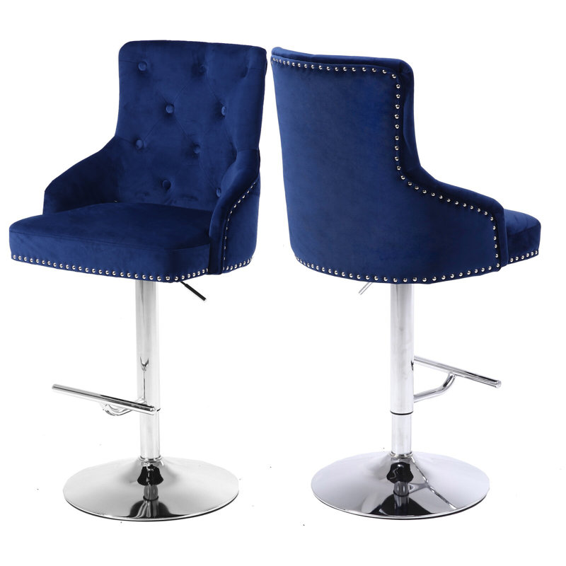Viterbo Swivel Upholstered Counter Stool, Navy