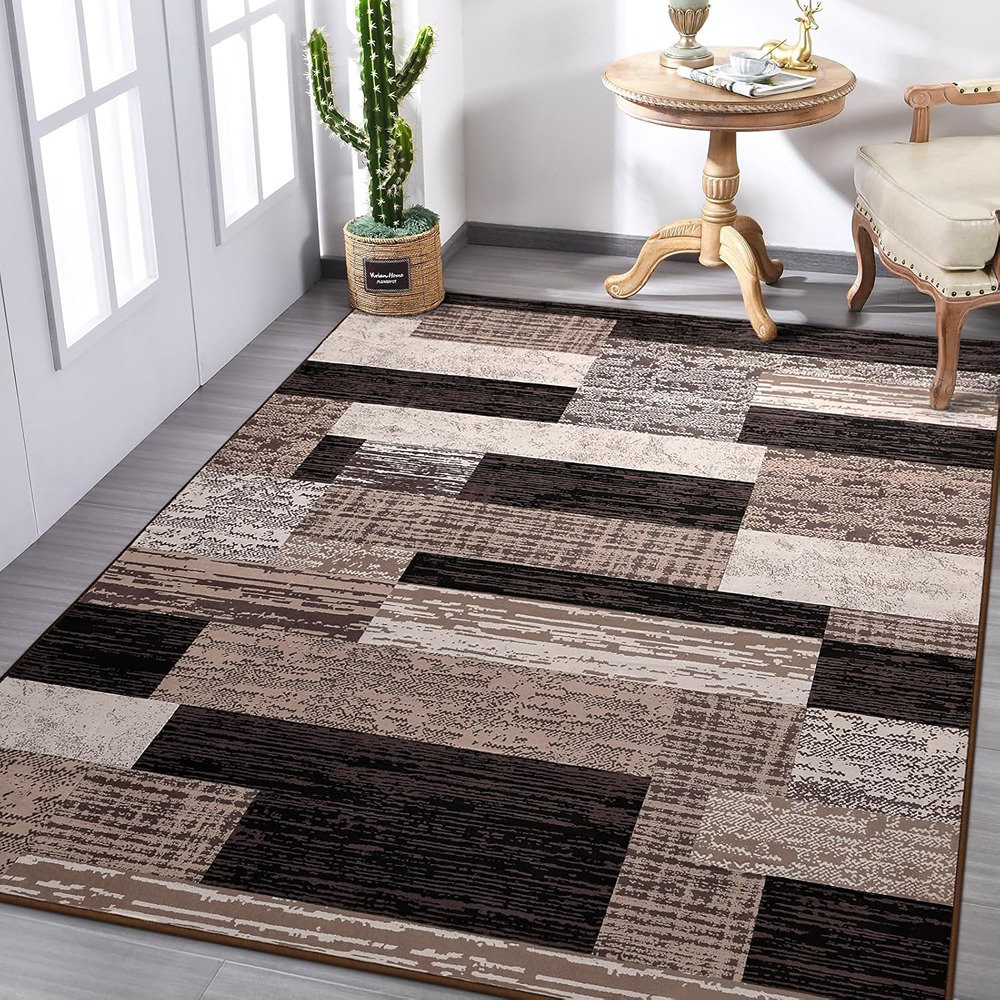 Mercer41 Modern Geometric Patchwork Area Rug, 4X6 Chocolate Large Rugs ...