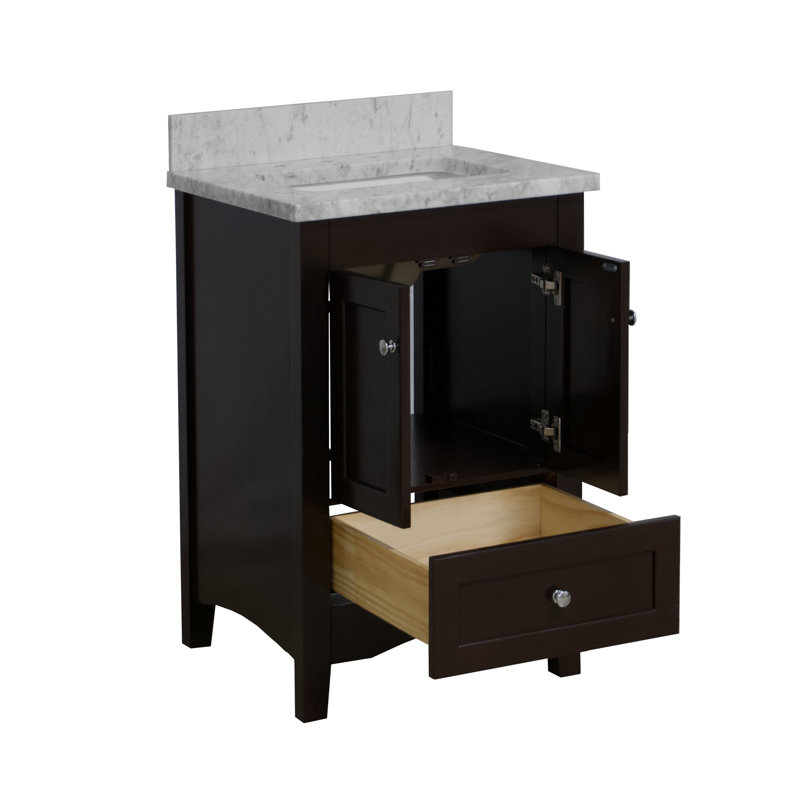 Edber 24'' Single Bathroom Vanity with Top, Chocolate, Carrara Marble
