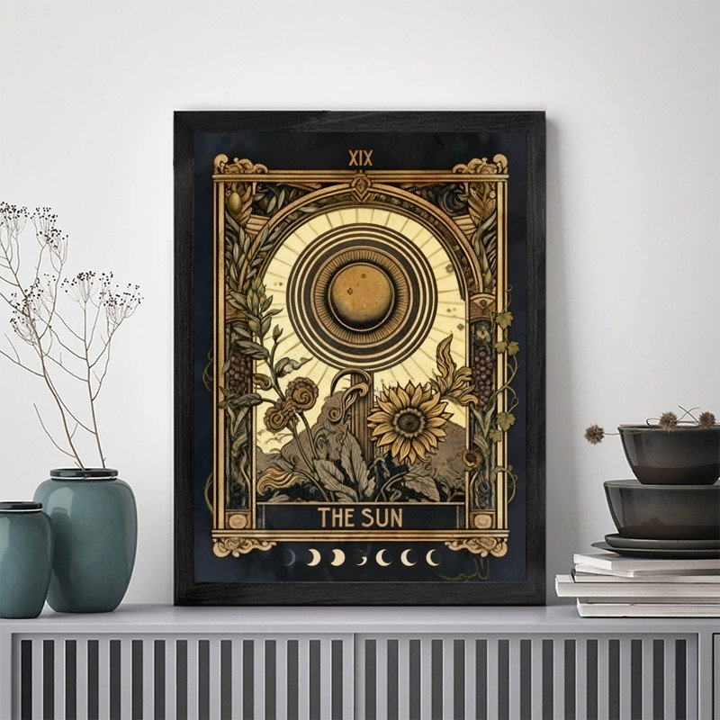 Art mural noir encadré noir rétro - Illustration de décorations spirituelles bohémiennes mystiques, H 37 po x l 25 po