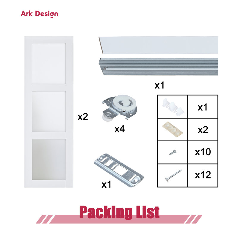 Porte de placard coulissante en verre givré l 60 po x H 80 po x 3 po, style intimité avec quincaillerie complète et poignée