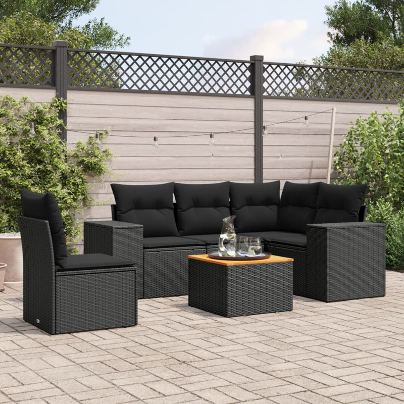  Ensemble de canapé de jardin noir, Noir, Noir