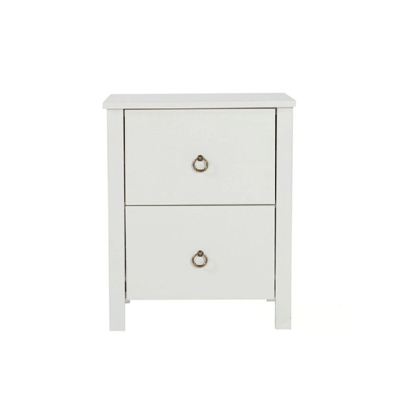 Table de chevet 2 tiroirs en bois de pin massif (blanc), White