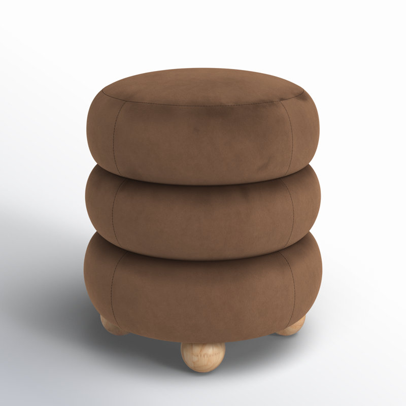 Dalisha 17" Velvet Round Ottoman, Natural, Light Brown
