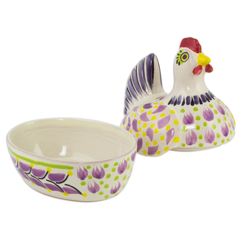 Pot de biscuits à majolica à main avec une belle poule mexicaine