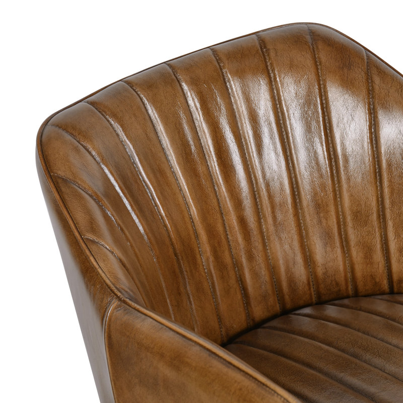 49cm H Genuine Leather Upholstered Dining Chair, Brown