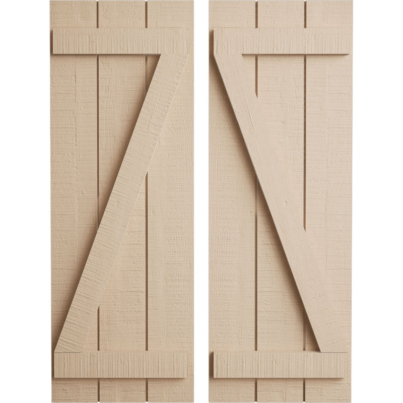 Volets en faux bois avec planche en Z, Texture cèdre brut / brun clair apprêté, 16", H 64 po x l 16,5 po x P 1 po