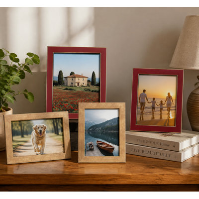 8x10 Picture Frame Modern Tempered Glass Wall or Tabletop Gold Red Photo Frame