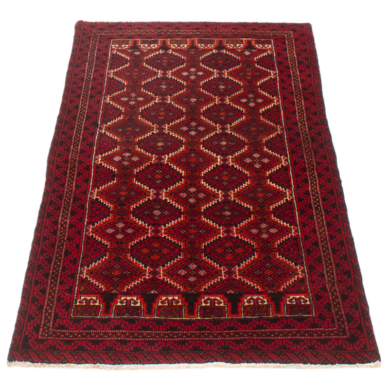 Tapis unique rouge de style années 1990 de 3 pi 2 po x 6 pi 3 po