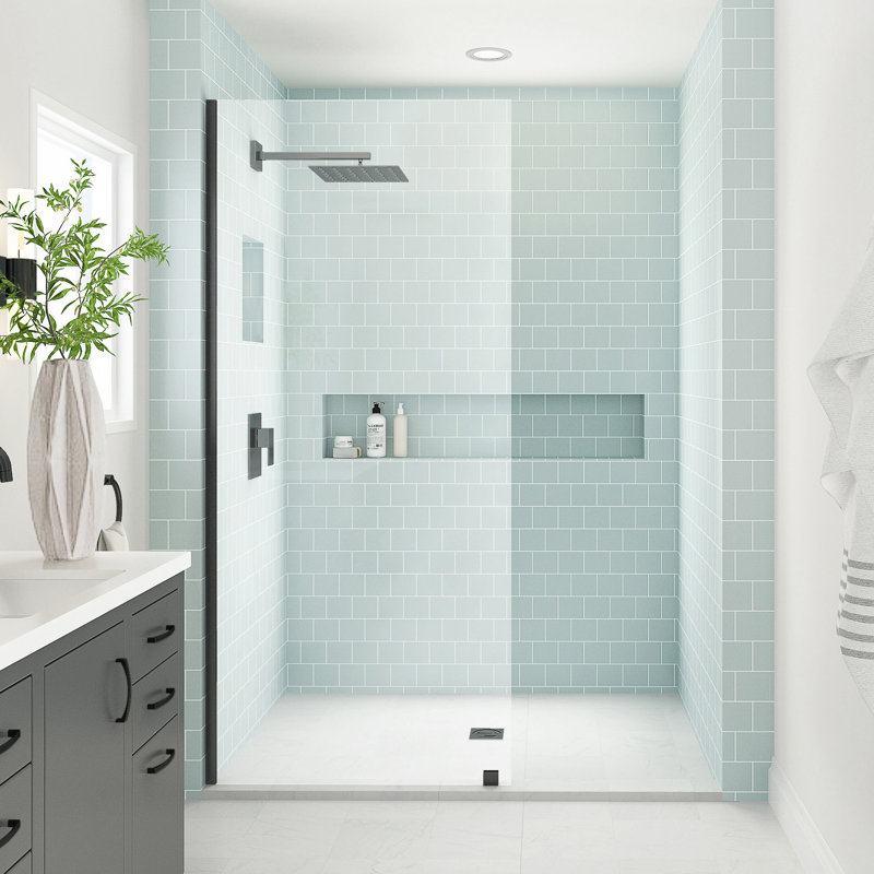 Elyse XL 38 in. W x 80 in. H Fixed Frameless Shower Door with Clear Star Cast Glass, Matte Black