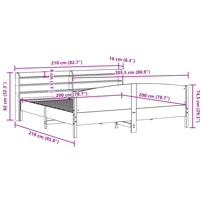 Storage Bed, 200 x 200cm, Wax Brown