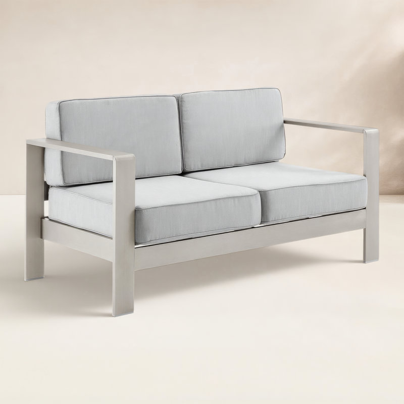 Causeuse d'extérieur de 56,5 po de largeur avec coussins, Structure grise / coussin gris