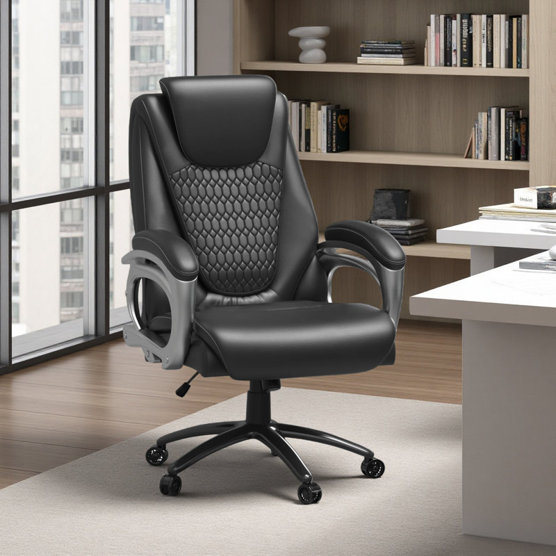 Kundra Ergonomic Office Chair 500lbs, Heavy Duty High Back PU Leather Desk Chair, Adjustable Height Rolling Wheels Computer Chair for Home Office Work (Black)