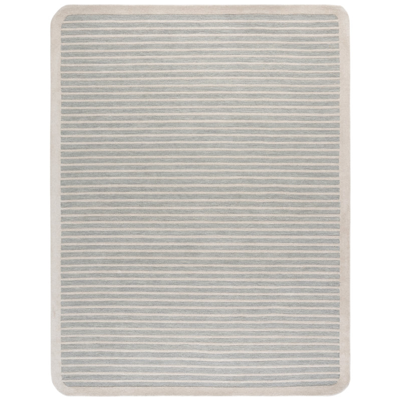 Ebony Hand Tufted Wool/Cotton Striped Rug in Light Blue/Ivory, Rectangle 8' x 10'