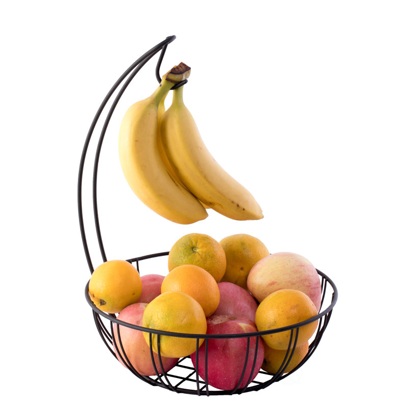 Round Black Metal Fruit Basket with Banana Hanger