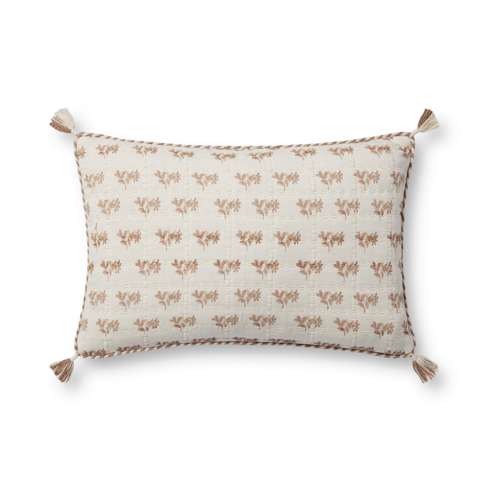Tassels 100% Cotton Lumbar Throw Pillow, Down