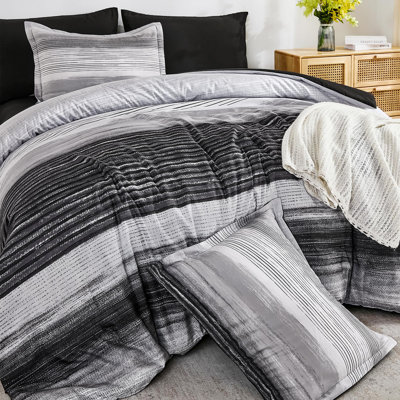 7 Pieces Striped Comforter Bedding Set All Season Bed in A Bag with Sheets, Pillowcases & Shams