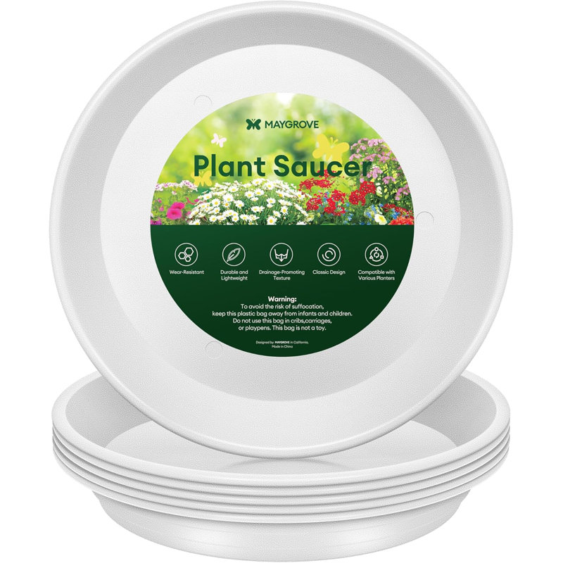 Soucoupes pour plantes robustes en plastique 8 po (paquet de 6), 1.1" H x 8.7" W x 8.7" D, Blanc