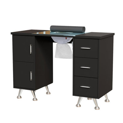 Table manucure à clou avec plateau en verre et dépoussiéreur électrique et repose-poignet