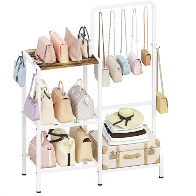 3-Tier Purse Organizer, High-Capacity Bag Holder With 8 Hooks, Multi-Functional Purse Rack For Various Bags, Handbag Display Stand Shelf For Closet, Bedroom, Entryway