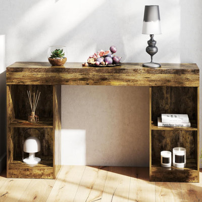 55 Inches Console Table,4 Cubes Narrow Entryway Table,3 Tier Wood Behind Couch Sofa Table,TV Console With Storage For Living Room,Hallway,Entrance,Foyer (Bright Brown)