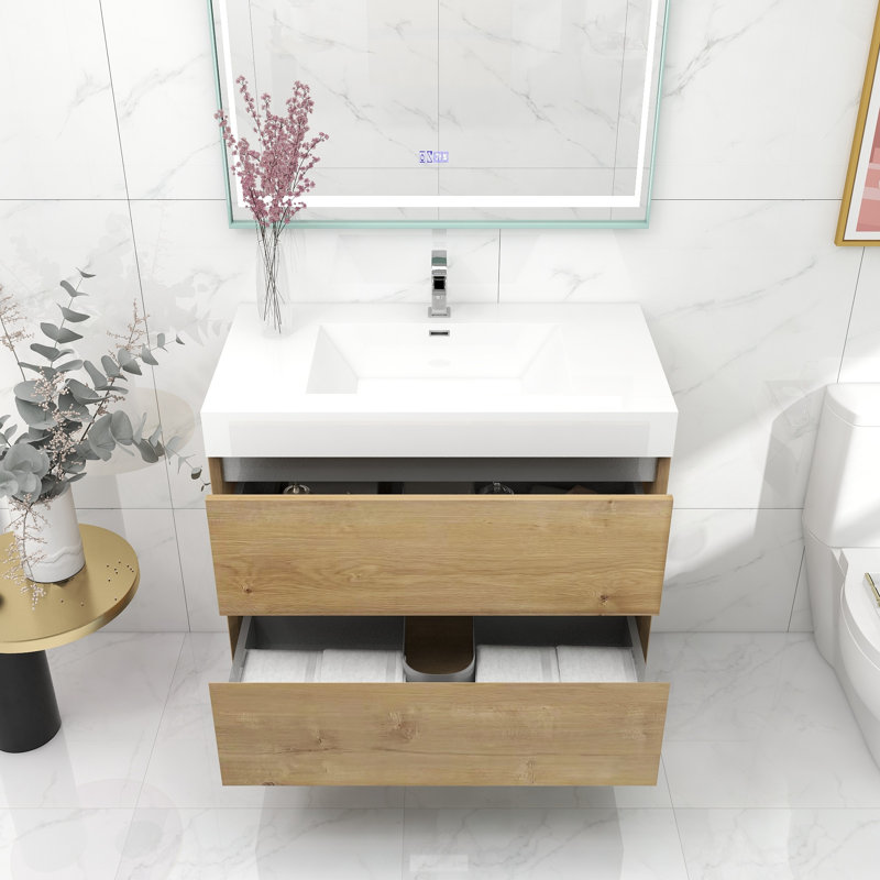 35.4'' Single Bathroom Vanity with Acrylic Top, Dark Oak