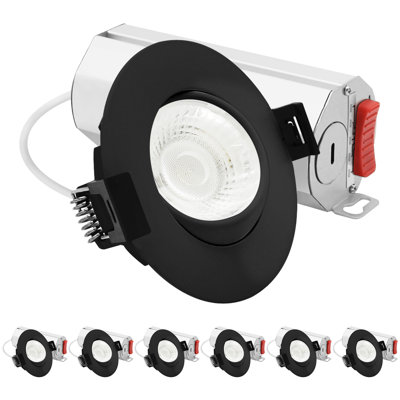 LuxRITE 3 po Luminaire encastré à DEL à cardan, 5CCT 2700K-5000K, 9 watts, 750 lumens, projecteur pivotant réglable à 360º + 30º, intensité variable, noir, paquet de 6