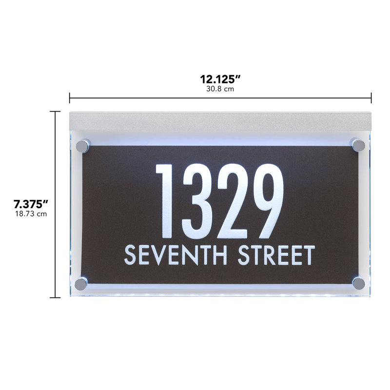 Metallic Crystal LED Lighted Futura Engraved 2-Line Address Sign, Yes, Silver
