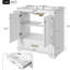 Meuble-lavabo de 76 cm avec lavabo en céramique, deux armoires et un tiroir - Design blanc moderne pour petites salles de bain, dispositif anti-déversement, quincaillerie stable, étagères réglables et rails de rangement coulissants.