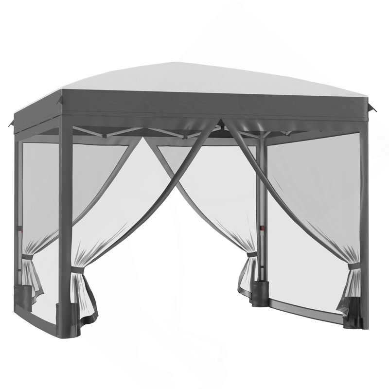 Tente à auvent escamotable avec filet Outsunny, Gris