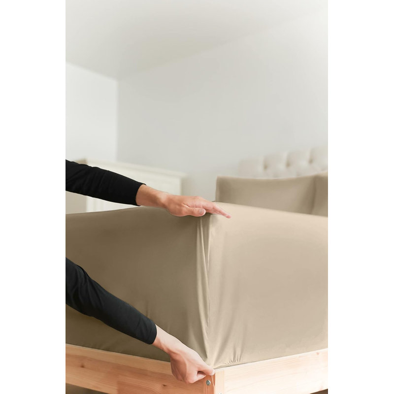 Drap-housse en coton 400 fils à densité de tissage 400 - poche extra profonde 18 à 24 pouces, ajustement doux en satin de coton