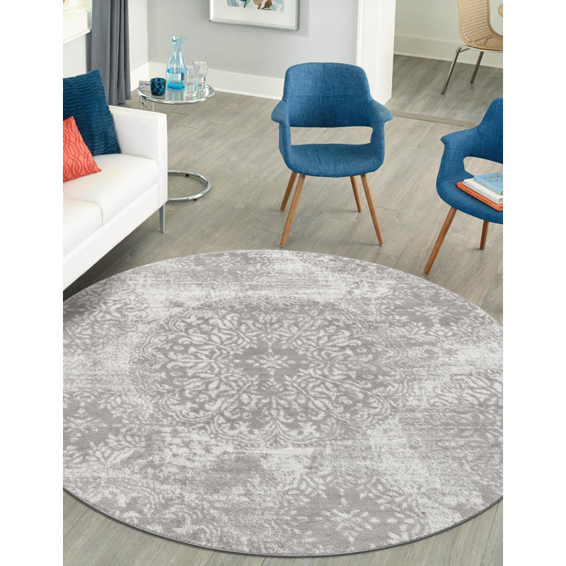 Tapis floral Brandt, Grey, Rond 6 pi 1 po