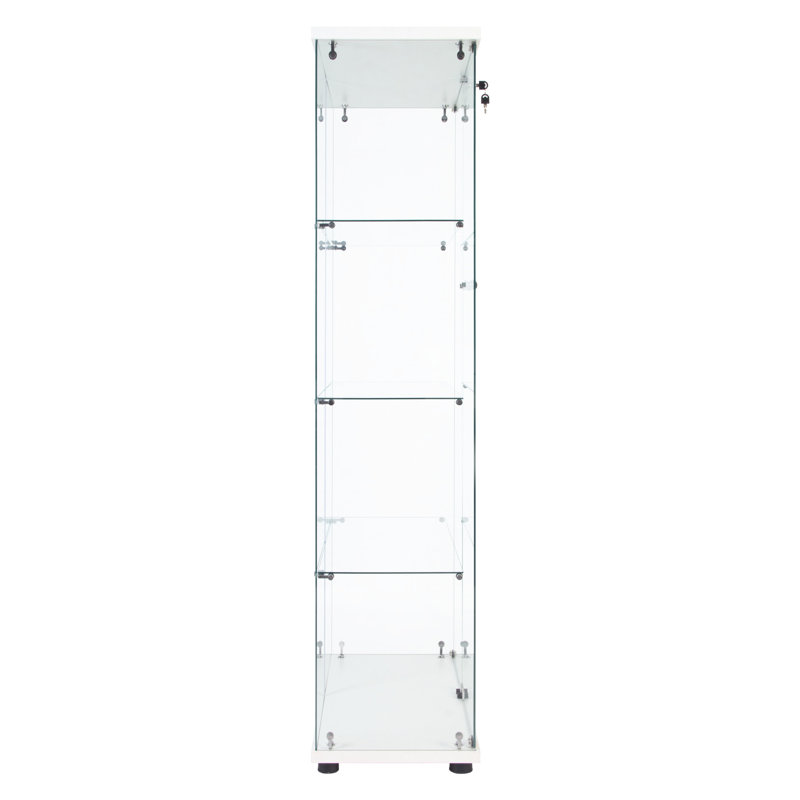 Vitrine en verre avec 4 tablettes et éclairage à DEL, 12 options de couleurs, télécommande, H 63,87 po x l 30,74 po x l 14,66 po, à piles, verre trempé, pots en bois massif, rails