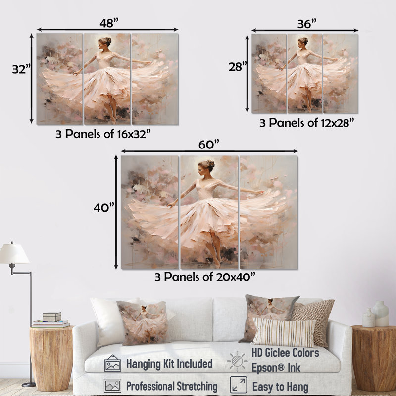 Ensemble d'art mural beige, minimalisme, ballerine I, H 40 po x l 60 po