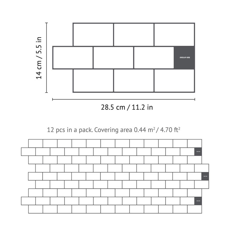14cm W x 28cm L Aluminum Peel and Stick Subway Tile, Brilliant White